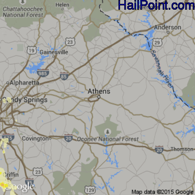 Hail Map for Athens, GA Region on November 29, 2016 