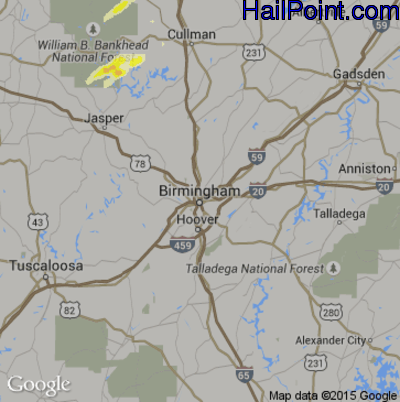 Hail Map for Birmingham, AL Region on November 30, 2016