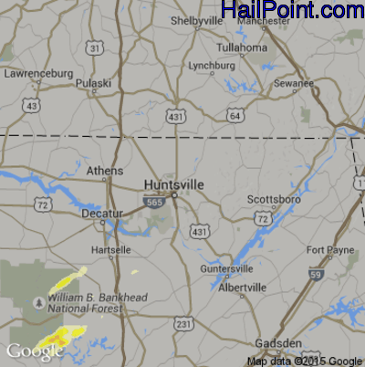 Hail Map for Huntsville, AL Region on November 30, 2016