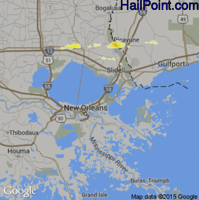 Hail Map for New Orleans, LA Region on December 13, 2016