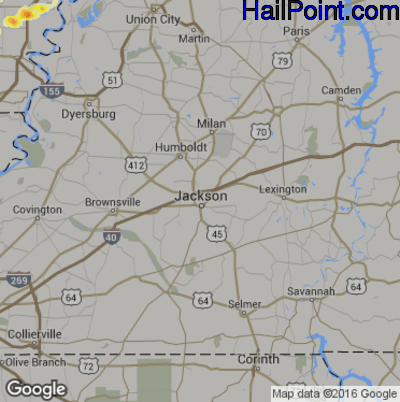 Hail Map for Jackson, TN Region on December 17, 2016