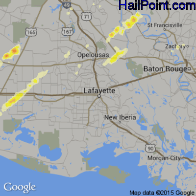 Hail Map for Lafayette, LA Region on January 21, 2017