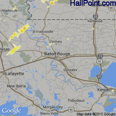 Hail Map for Baton Rouge, LA Region on January 21, 2017