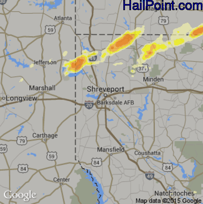Hail Map for Shreveport, LA Region on January 21, 2017 