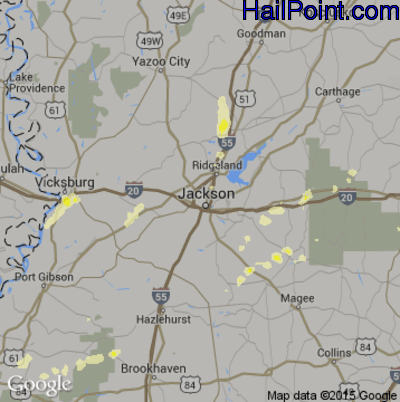Hail Map for Jackson, MS Region on January 22, 2017