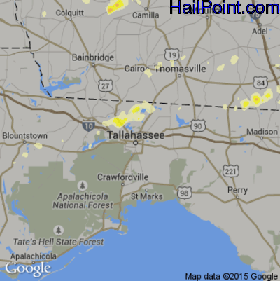 Hail Map for Tallahassee, FL Region on January 22, 2017