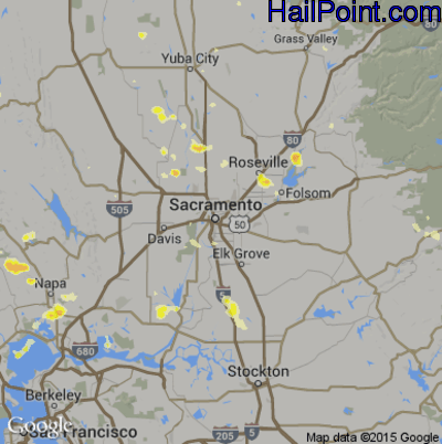 Hail Map for Sacramento, CA Region on February 6, 2017