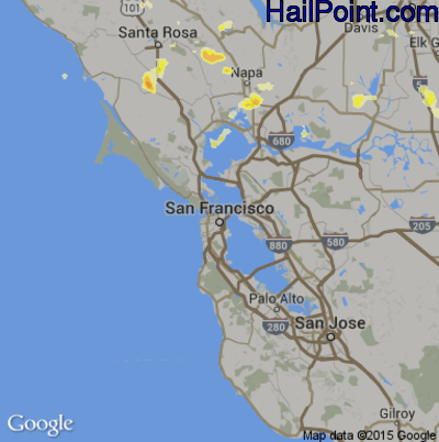 Hail Map for San Francisco, CA Region on February 6, 2017