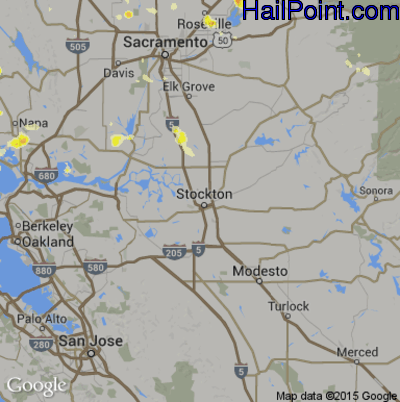 Hail Map for Stockton, CA Region on February 6, 2017