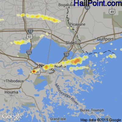Hail Map for New Orleans, LA Region on February 7, 2017 