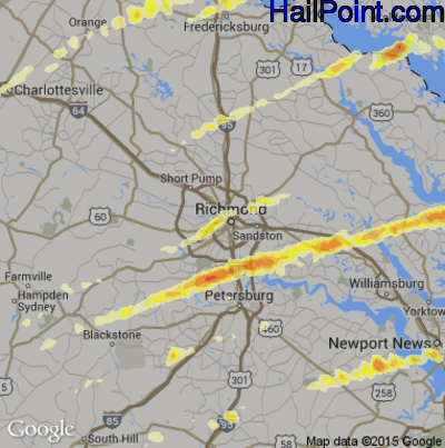 Hail Map for Richmond, VA Region on February 25, 2017