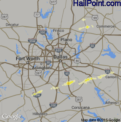 Hail Map for Dallas, TX Region on February 27, 2017