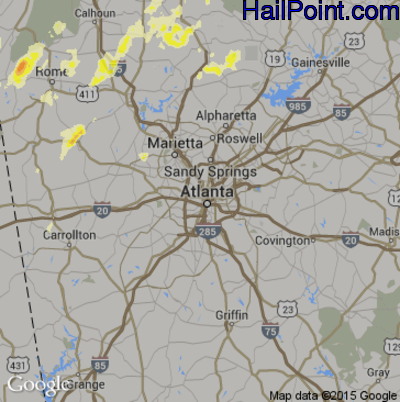 Hail Map for Atlanta, GA Region on February 27, 2017