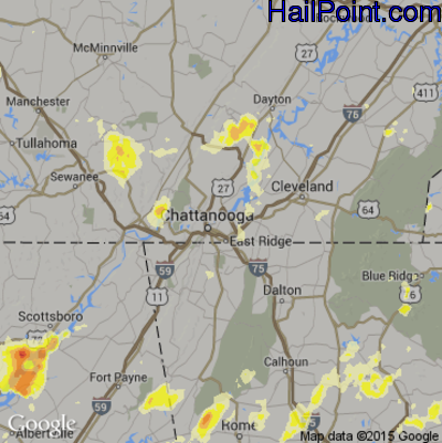 Hail Map for Chattanooga, TN Region on February 27, 2017
