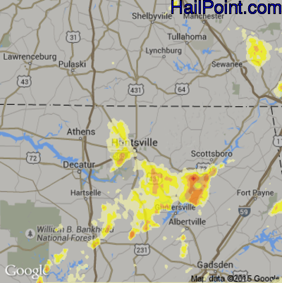 Hail Map for Huntsville, AL Region on February 27, 2017