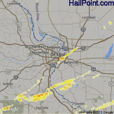 Hail Map for St. Louis, MO Region on February 28, 2017
