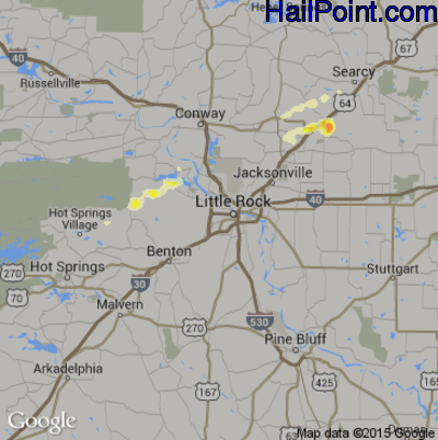 Hail Map for Little Rock, AR Region on February 28, 2017