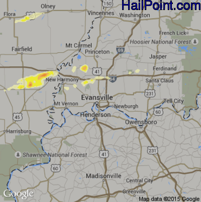Hail Map for Evansville, IN Region on March 1, 2017