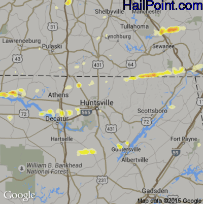 Hail Map for Huntsville, AL Region on March 1, 2017