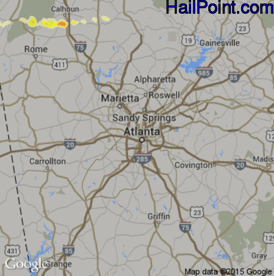 Hail Map for Atlanta, GA Region on March 1, 2017 