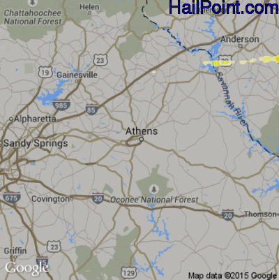 Hail Map for Athens, GA Region on March 1, 2017