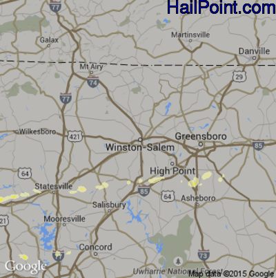 Hail Map for Winston-Salem, NC Region on March 1, 2017 
