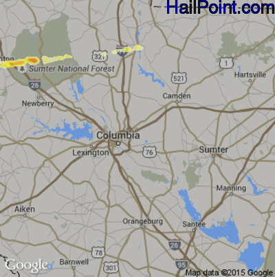 Hail Map for Columbia, SC Region on March 2, 2017