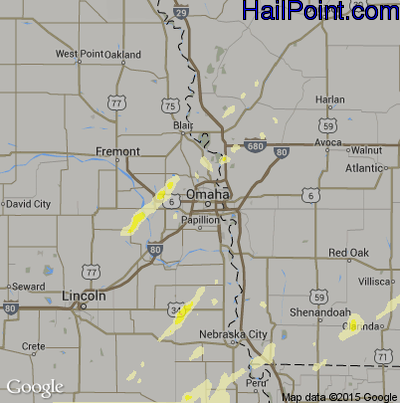 Hail Map for Omaha, NE Region on March 6, 2017