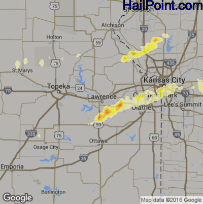 Hail Map for Lawerence, KS Region on March 6, 2017
