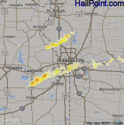 Hail Map for Kansas City, KS Region on March 7, 2017