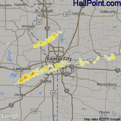 Hail Map for Kansas City, MO Region on March 7, 2017