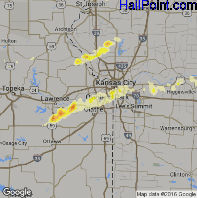 Hail Map for Shawnee, KS Region on March 7, 2017