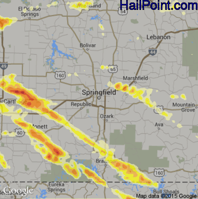 Hail Map for Springfield, MO Region on March 9, 2017