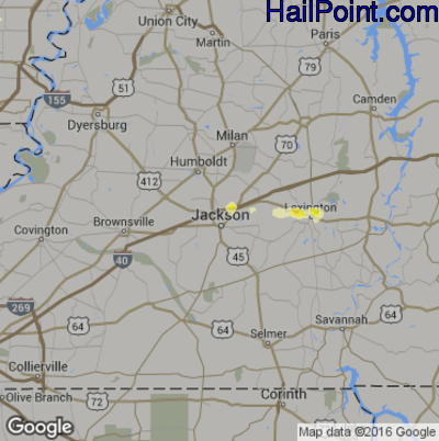 Hail Map for Jackson, TN Region on March 10, 2017 