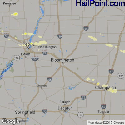 Hail Map for Bloomington, IL Region on March 20, 2017 