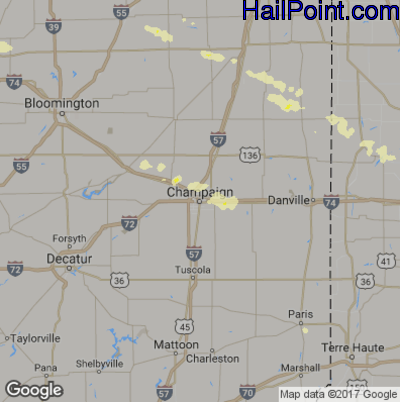 Hail Map for Champaign, IL Region on March 20, 2017