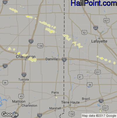 Hail Map for Danville, IL Region on March 20, 2017