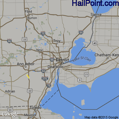 Hail Map for Detroit, MI Region on March 21, 2017