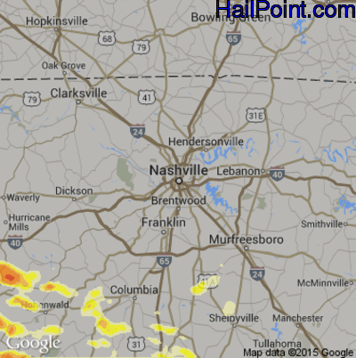Hail Map for Nashville, TN Region on March 21, 2017