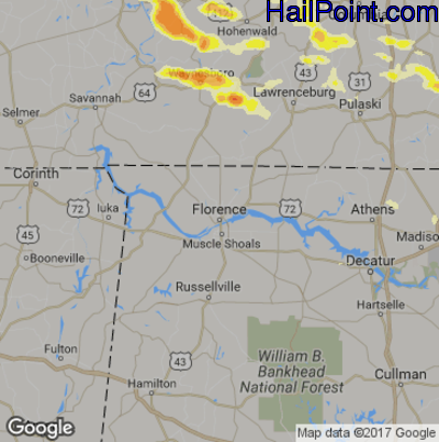 Hail Map for Florence, AL Region on March 21, 2017