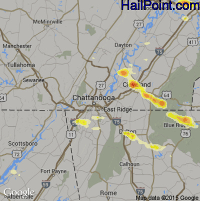 Hail Map for Chattanooga, TN Region on March 21, 2017