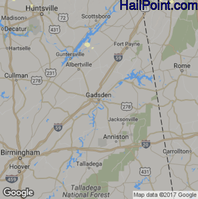 Hail Map for Gadsen, AL Region on March 21, 2017