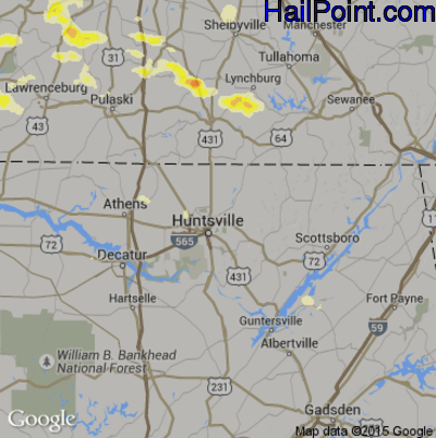 Hail Map for Huntsville, AL Region on March 21, 2017