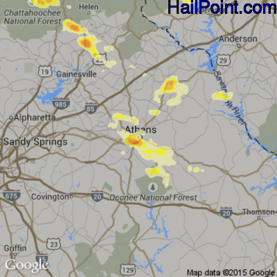 Hail Map for Athens, GA Region on March 21, 2017 