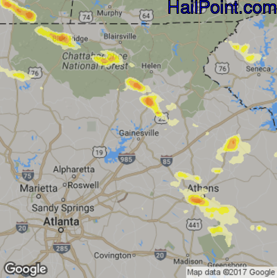 Hail Map for Gainsville, GA Region on March 21, 2017