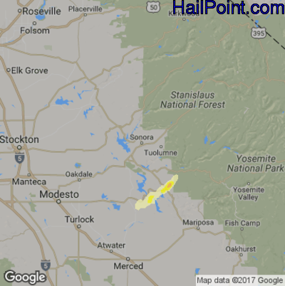 Hail Map for Sonora, CA Region on March 21, 2017