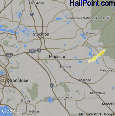 Hail Map for Modesto, CA Region on March 21, 2017