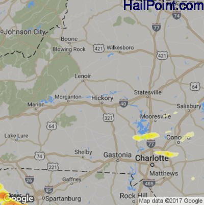 Hail Map for Hickory, NC Region on March 21, 2017