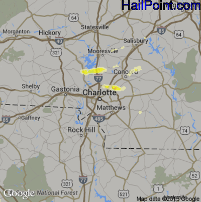Hail Map for Charlotte, NC Region on March 22, 2017