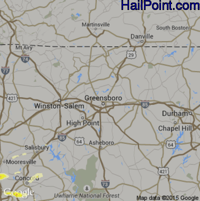 Hail Map for Greensboro, NC Region on March 22, 2017